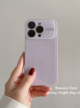BananaCase韩国ins淡雅紫自带镜头膜大视窗适用iPhone16苹果15promax手机壳14pro玻璃17promax防摔13保护套15