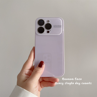 BananaCase韩国ins淡雅紫自带镜头膜大视窗适用iPhone16苹果15promax手机壳14pro玻璃17promax防摔13保护套15