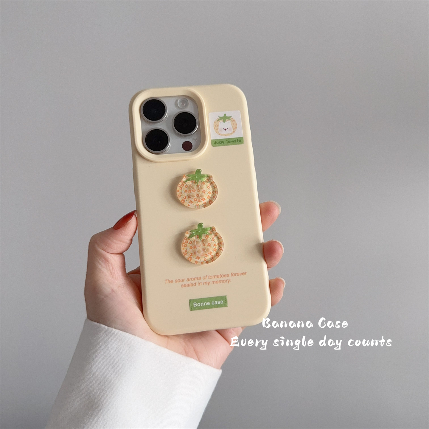 韩国ins可爱立体小番茄纽扣适用16promax苹果14pro手机壳iphone13奶黄色磨砂软壳15promax新款16保护套15女款
