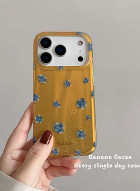 BananaCase高级感金黄底蓝色油画花朵适用iPhone17promax苹果16pro手机壳15pro亚克力13/14pro防摔保护套17硬