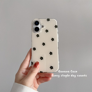 BananaCase韩国ins奶杏色黑色小花适用16promax苹果14pro手机壳iPhone15光面17promax新款防摔13保护套硬壳13