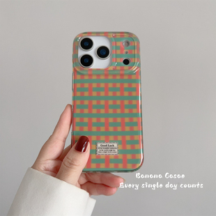 BananaCase小众复古橙绿撞色格纹适用17promax苹果16pro手机壳iPhone17光面15pro防摔13 14pro保护套硬壳16女