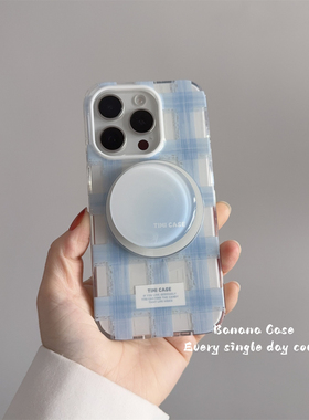 BananaCase韩系小众ins简约涂鸦蓝色格纹磁吸壳适用iPhone13苹果15promax渐变支架16pro光面14promax保护套16