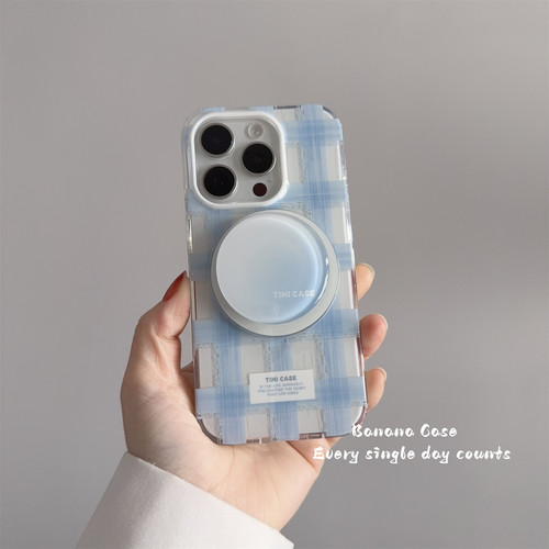 韩系小众ins涂鸦蓝色格纹磁吸壳