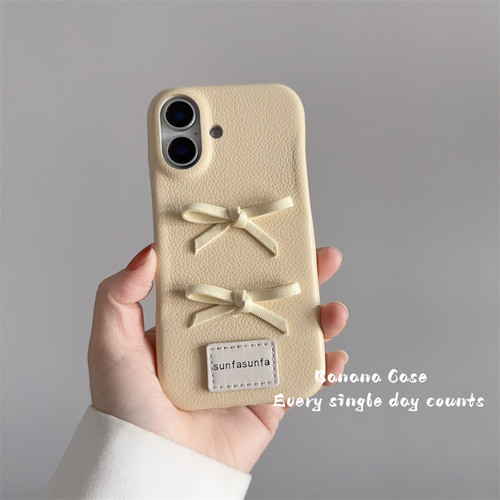 奶黄色甜美蝴蝶半包皮质手机壳