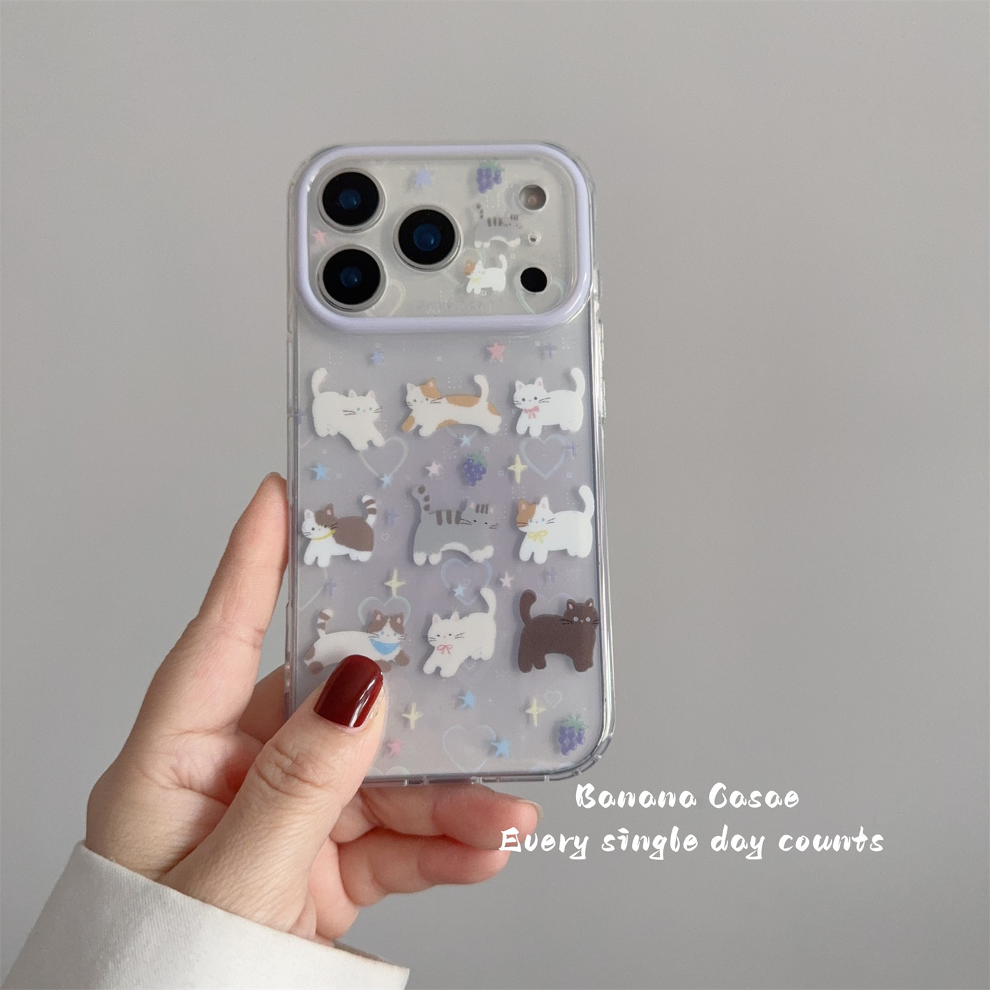 BananaCase小众ins梦幻透紫镭射爱心可爱猫咪适用iPhone17promax手机壳16pro苹果15promax防摔13/14pro硬壳17