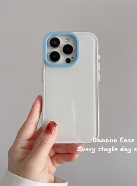 韩国ins简约白色撞色蓝色摄像头二合一手机壳适用iPhone16promax苹果15pro新款17promax奶油果冻壳13防摔14硬