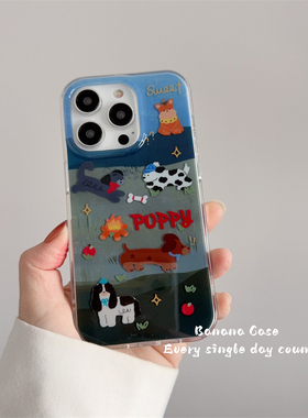 韩国ins小众趣味油画狗狗适用16pro苹果16promax手机壳iPhone15全包14新款14promax全包16防摔保护套13硬壳15