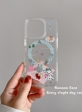韩国ins小众可爱野餐斑点狗狗磁吸壳适用iphone15苹果16promax手机壳14pro透明细闪13promax防摔16保护套13女