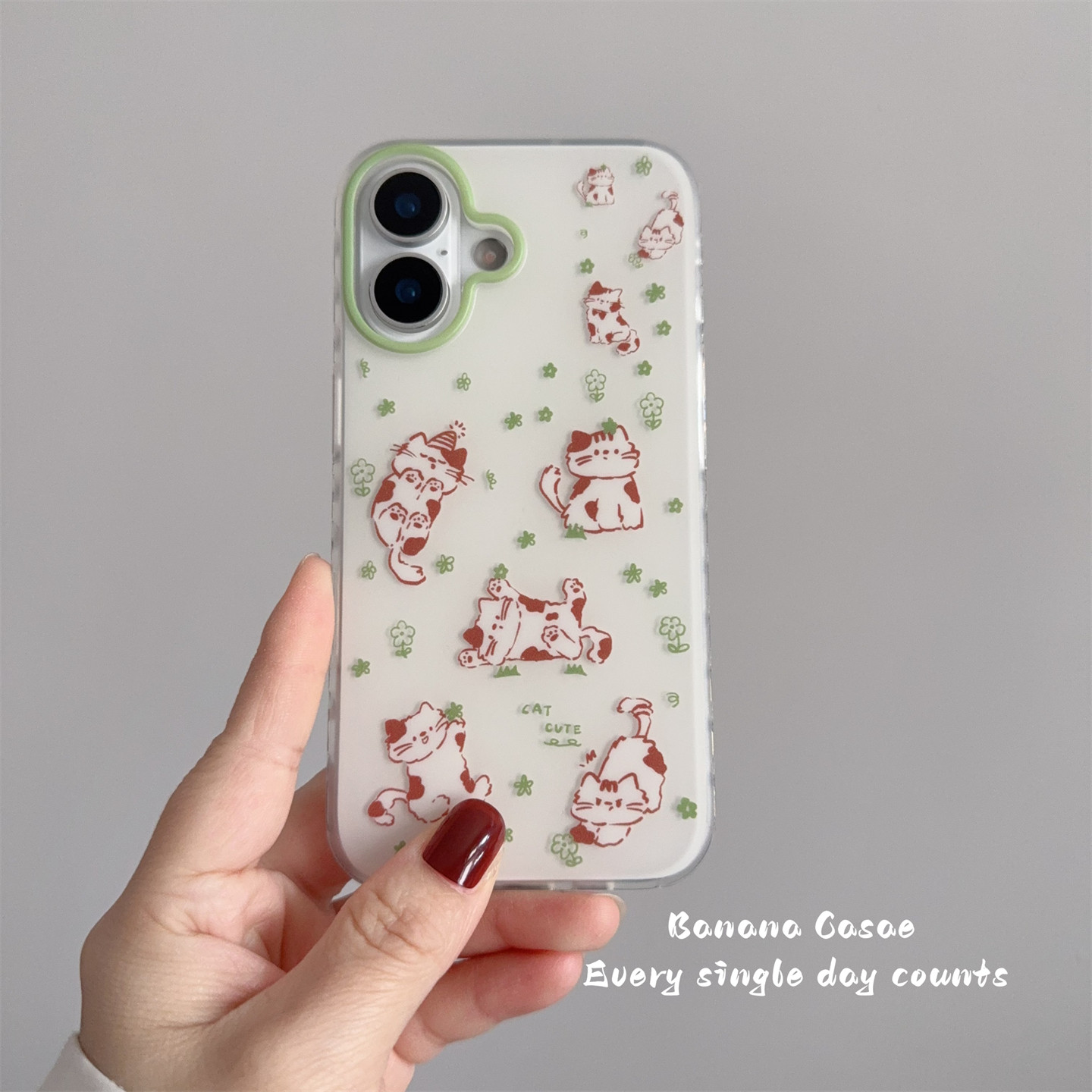 BananaCase早春ins绿色小花猫咪适用iPhone17promax手机壳16pro苹果15promax磨砂13/14pro防摔17保护套硬壳16
