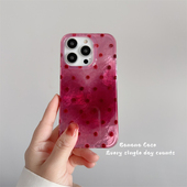 韩国ins小众甜美树莓红晕染波点锡纸纹适用iPhone15苹果16promax手机壳14pro新款 13光面防摔17promax保护套16