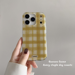 BananaCase韩国ins复古涂鸦柠檬黄格纹适用16promax苹果17pro手机壳iPhone17光面15promax防摔13 14pro硬壳16