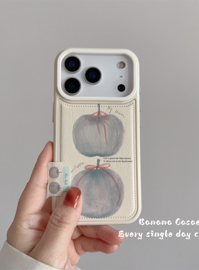 BananaCase韩国ins小众珍珠白油画蓝苹果贴皮壳适用17pro苹果16promax手机壳iPhone13新款14/15pro保护套16女