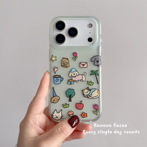 小众可爱狗狗猫咪小树插画手机壳