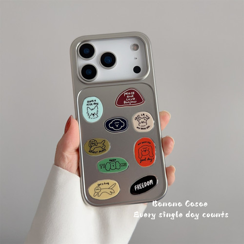 ins创意DIY小狗标签贴纸银色硬壳