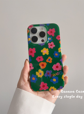 BananaCase春夏ins多巴胺油画彩色花朵适用iPhone13绿色手机壳15promax苹果16pro新款14promax少女保护套硬壳