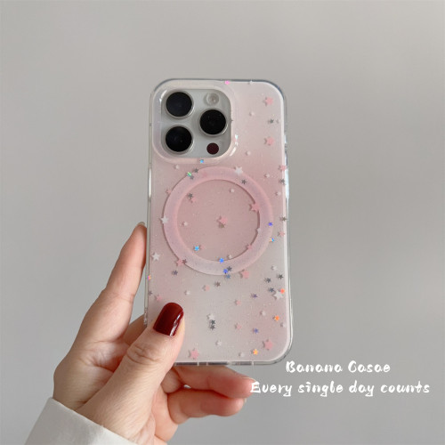 小众ins蜜桃粉晕染星星磁吸硬壳