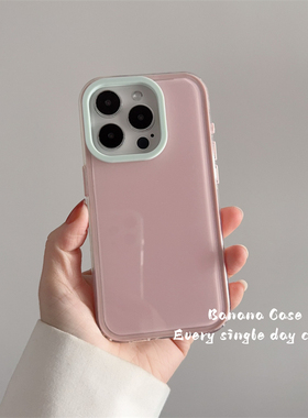 韩国ins小清新淡粉色撞色摄像头二合一手机壳适用iPhone16promax苹果15pro温柔14promax新款防摔13/14pro硬壳