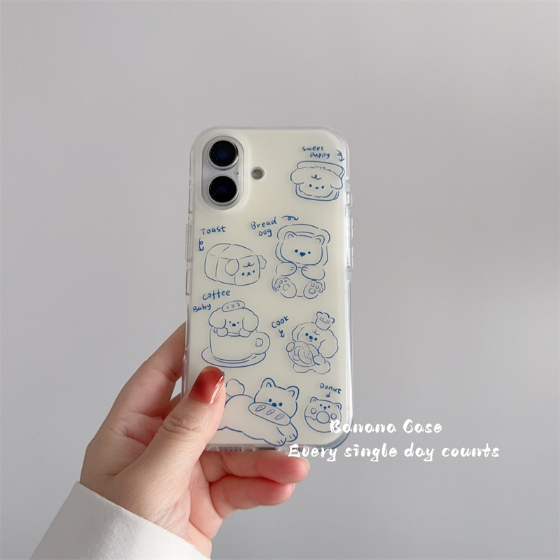 韩国ins趣味童趣涂鸦线条面包狗狗适用16promax苹果15pro手机壳iphone14磨砂13promax全包防摔16可爱保护套13