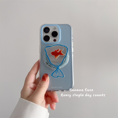 韩国ins小众透蓝磨砂磁吸手机壳