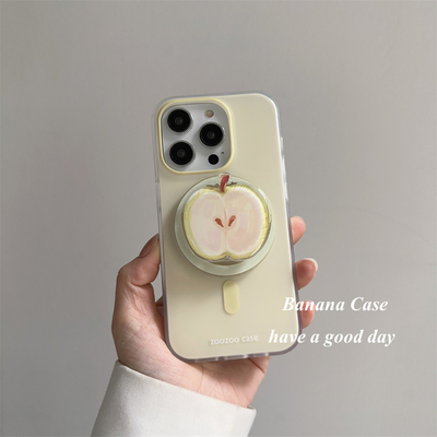 韩国小众淡黄色磨砂磁吸支架硬壳