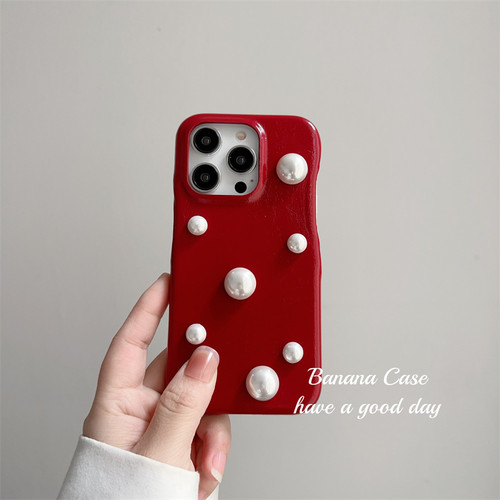 新年红立体立体珍珠半包皮质硬壳