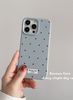 韩国ins小众酒红色波点标签适用16promax苹果15pro手机壳iPhone14灰蓝色17promax新款防摔16磨砂保护套16plus