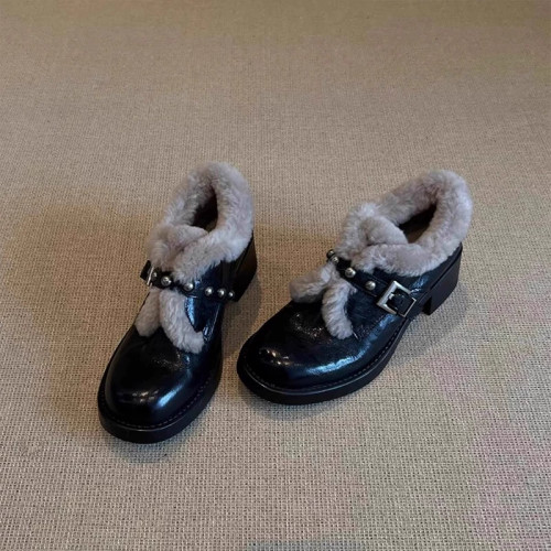 英伦风加绒毛毛马丁靴女保暖短靴