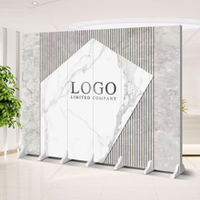 定制轻奢简约现代企业公司办公室LOGO可移动推拉折叠折屏石纹背景