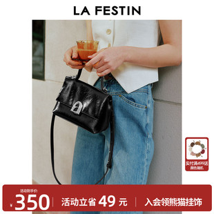 2025新款 拉菲斯汀塌塌手提小包包女式 夏通勤黑色斜挎包真皮凯莉包