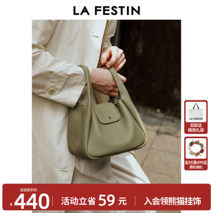 2025新款 拉菲斯汀頭層牛皮包包女式 斜挎包真皮水桶包手提菜籃子包