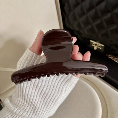 韩版ins弧形高端发夹抓夹巧克力色2025新款盘发鲨鱼夹发抓发饰女