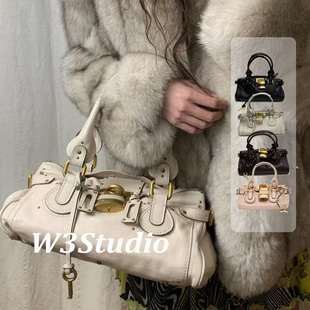 w3Studio明星同款中古帕丁顿包千禧复古做旧锁头包通勤单肩手提包