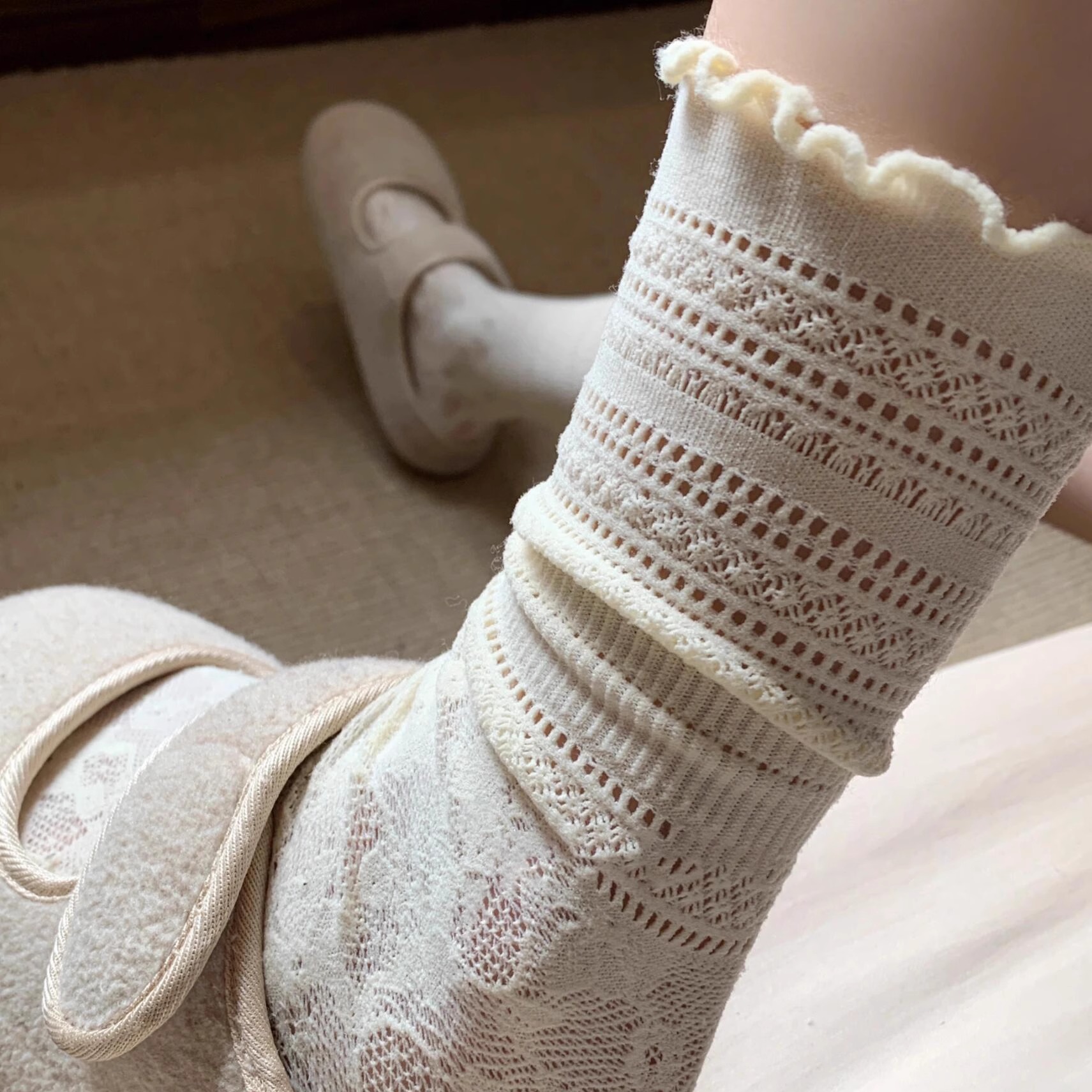 白色袜子韩系夏季薄棉镂空蕾丝堆堆袜子透气花边袜子女士中筒袜
