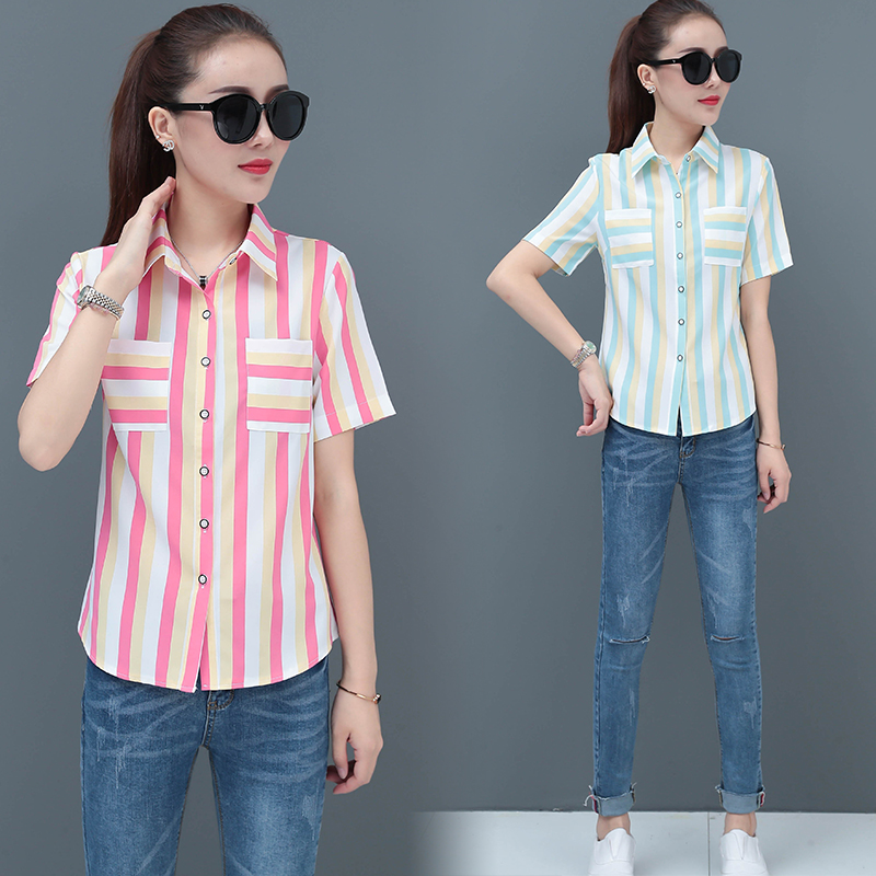 春夏职业衬衫女条纹长短袖2025新款韩版工装大码工作服女白衬衣潮