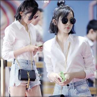 古力娜扎明星同款白衬衫女长袖韩范休闲百搭职业衬衣春秋打底上衣