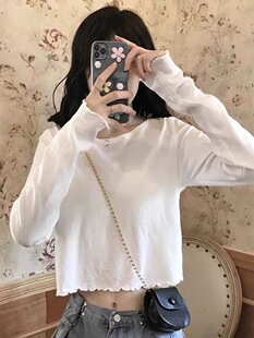 春秋洋气潮修身短款打底衫女款爆款2026新款高级内搭白色长袖t恤