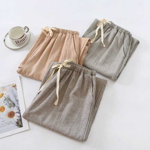 25新日系棉麻睡裤春秋阔腿长裤