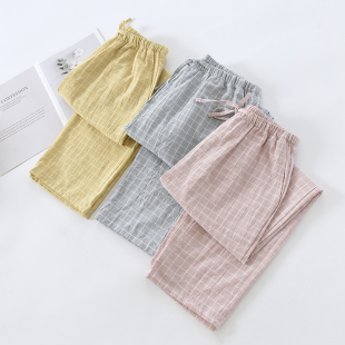 宽松男春秋全棉家居裤 夏季 薄款 女纯棉长裤 可外穿 日系格子情侣睡裤