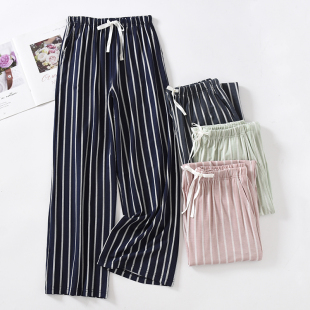 女春秋薄款 休闲垂感家居裤 长裤 竖条纹宽松大码 夏季 日系莫代尔睡裤