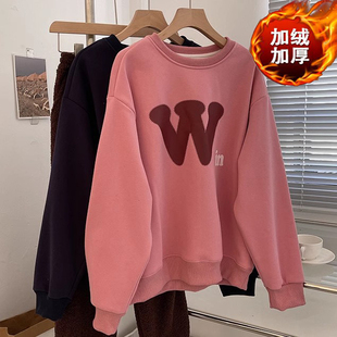 2024秋冬加绒外出哺乳卫衣新款 印花圆领喂奶上衣产后月子服女