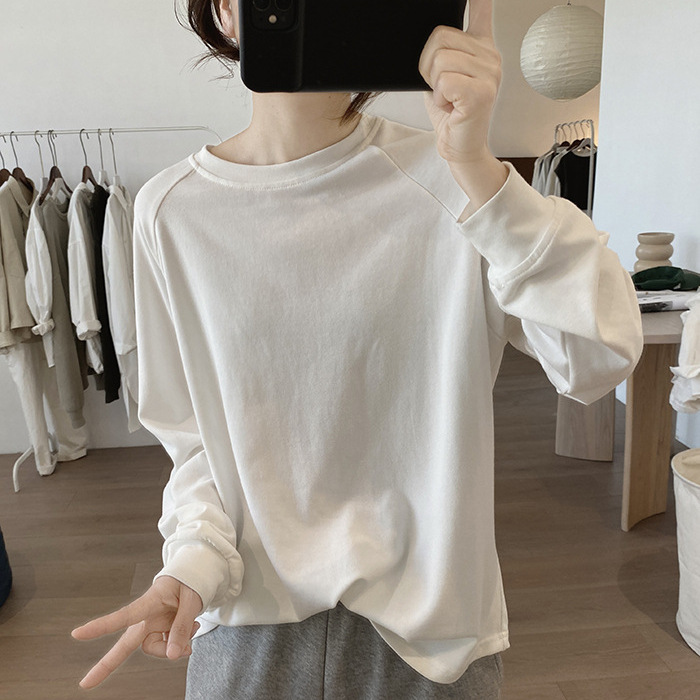 秋喂奶T恤外出哺乳衣宽松显瘦圆领韩版简约打底衫插肩袖上衣棉