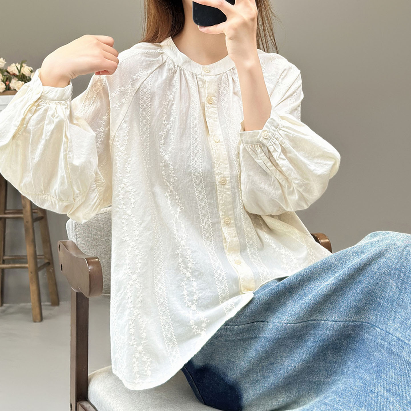 纯棉哺乳衬衫宽松月子服女