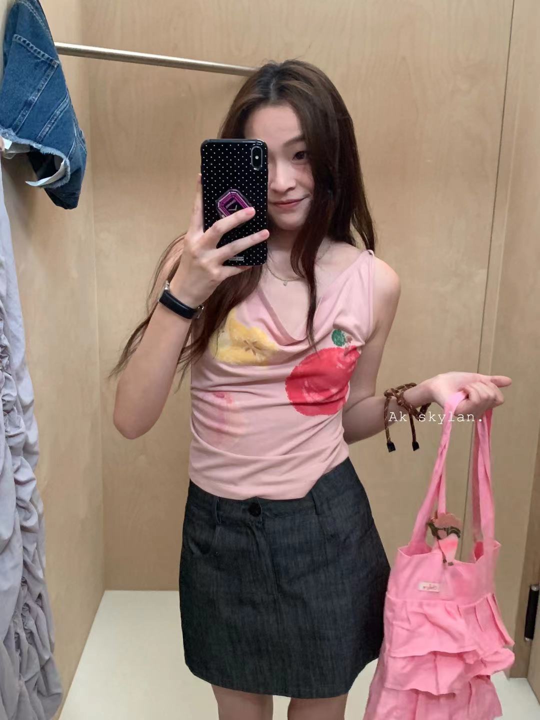 清仓日系少女水果印花吊带