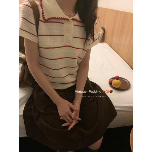 布丁家翻领显瘦质感针织衫