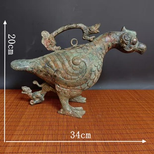 飾老禮品 仿古青銅器古玩風水客廳店鋪書房擺件鳥提梁壺鎮宅家居裝