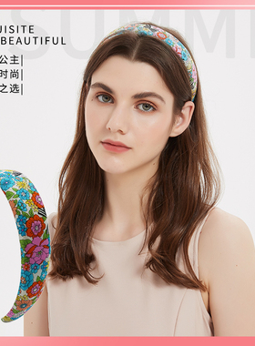时尚宽边海棉加厚不勒头高品质布艺立体碎花复古时尚发箍头饰