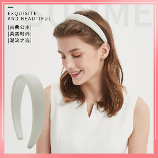 女式白色绿色简约皮质发箍海棉加厚PU仿皮百搭发夹公主精致耳朵