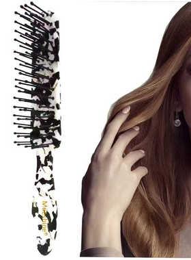 女士高档醋酸黑白玳瑁纹5排软齿顺发梳头皮按摩护理刷子