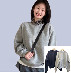 Aritzia家版型圆领卫衣女大码纯棉重磅高品质宽松慵懒风落肩套头